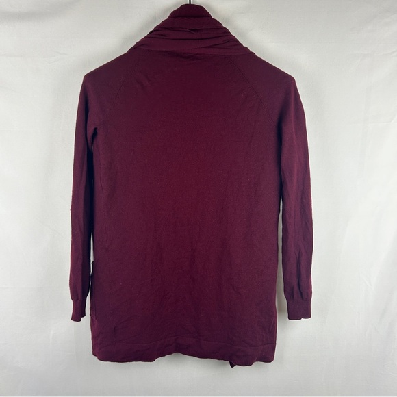 Theory Maroon Red Abie Evian Drape Layer Front Wool Long Cardigan Sweater S - Picture 7 of 7